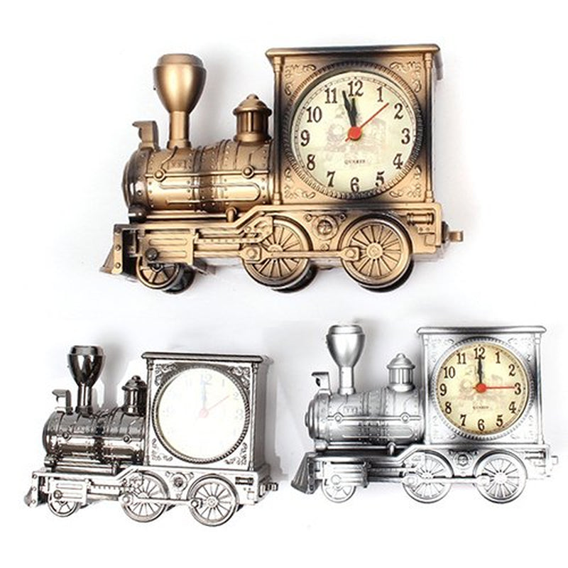 Cartoon Locomotive Train Alarm Clock Antique Engine Design Table Desk Decor-Bronze