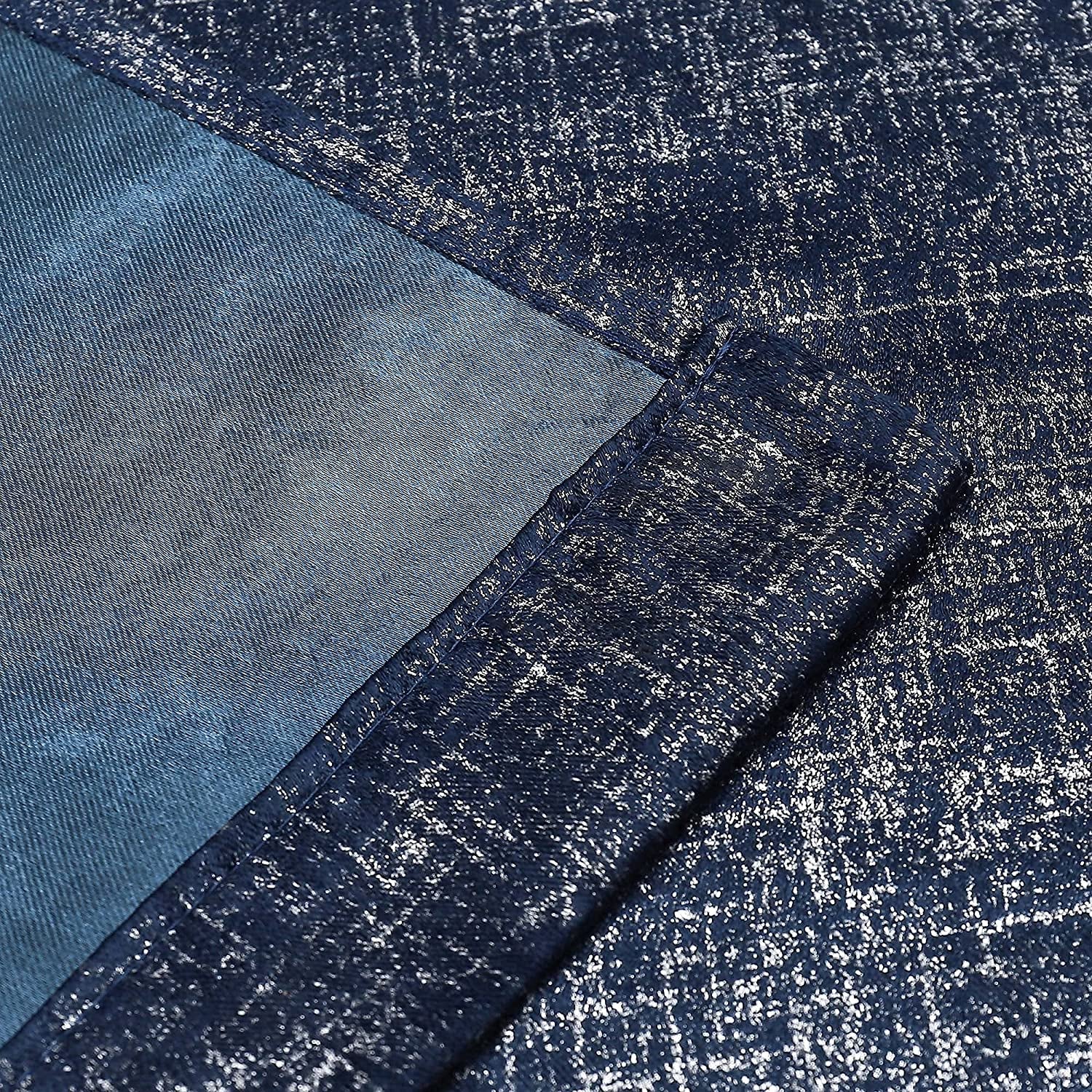 Navy Blue Blackout Curtains 84 Inch 2 Panels Set Silver Sparkle Patterned Window Curtains Luxury Room Darkening Curtains 85% Blackout Thermal Insulated for Living Room Grommet Top W52 Xl84