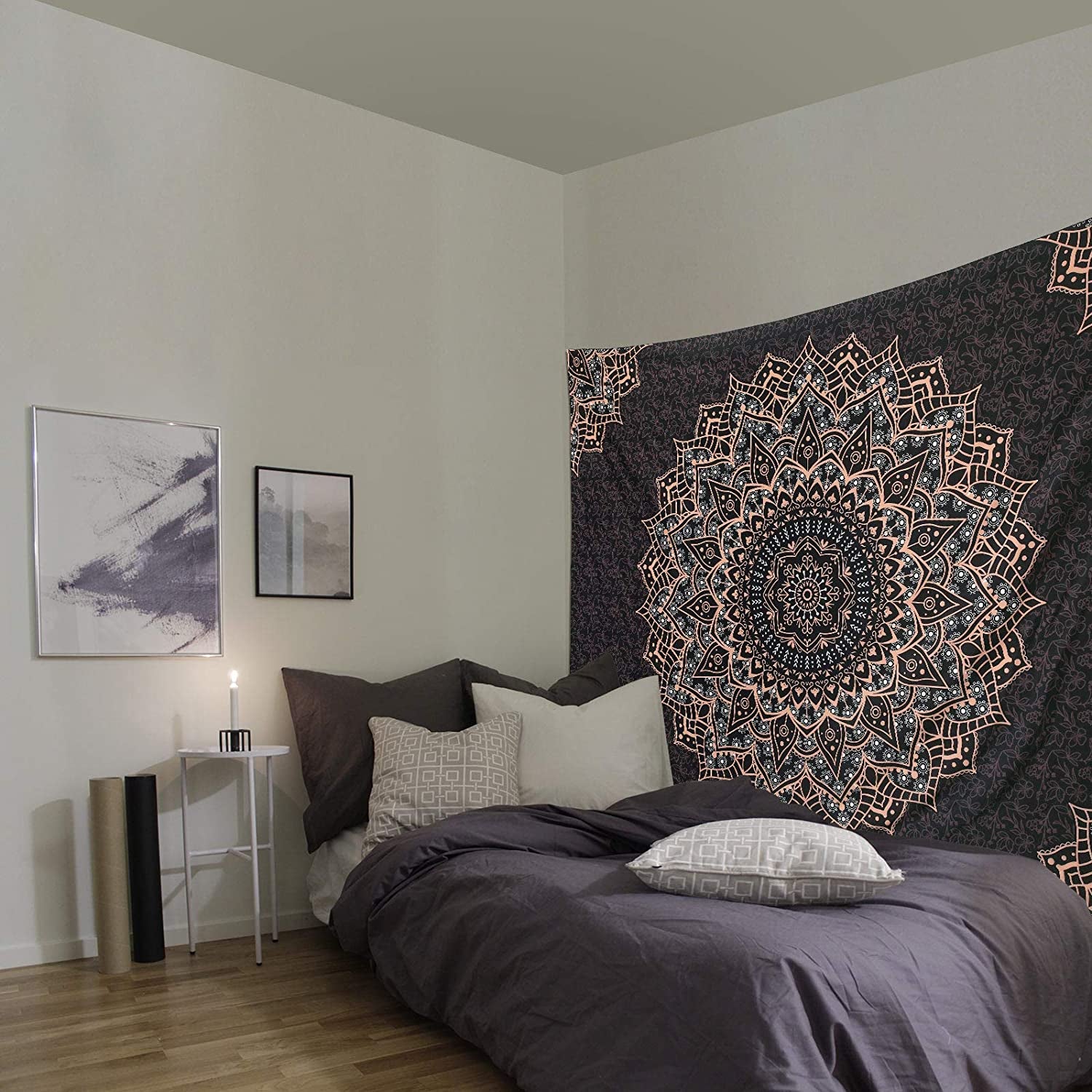 Black Mandala Tapestry Wall Hanging Psychedelic Wall Tapestry Aesthetic Indian Hippie Wall Decor Bohemian Wall Art Boho Home Decoration for Bedroom,Living Room,Dorm