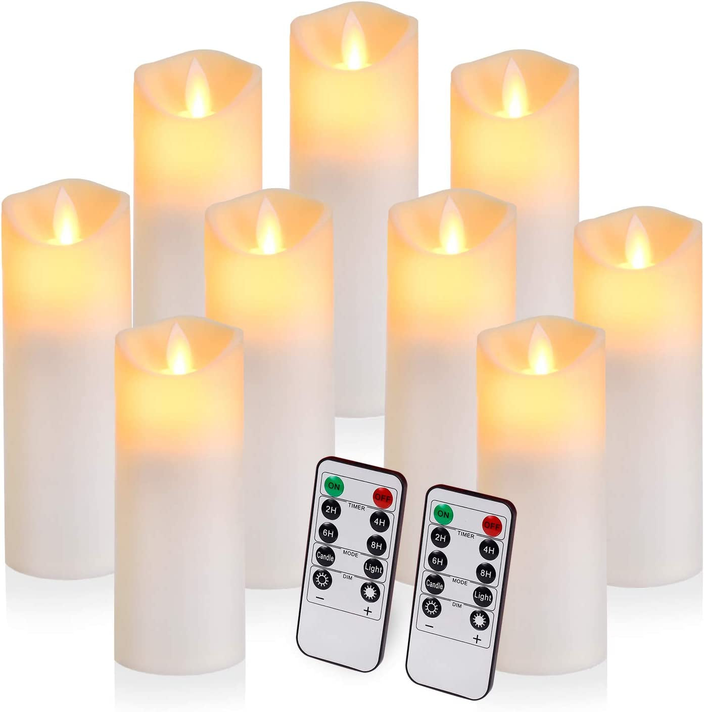 Flickering Flameless Candles with 10-Key Timer Remote, Exquisite Decor Battery Operated Candles Outdoor Heat Resistant with Realistic Moving Wick LED Flames