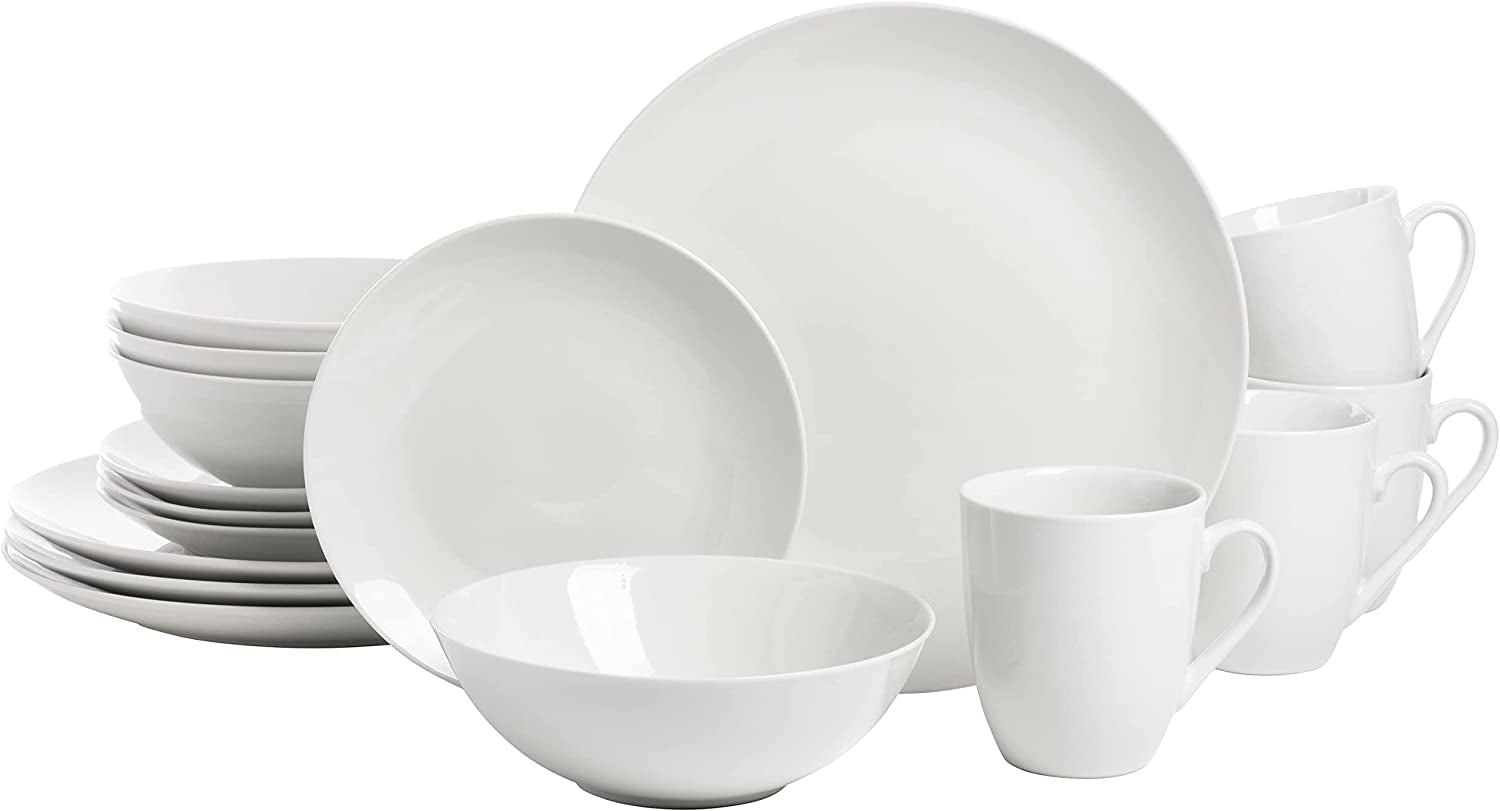 Simply Coupe 16 Piece Dinnerware Set, White - SM-1600-CP-SW