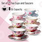Btat- Tea Cups, Tea Cups and Saucers Set of 6, Tea Set, Floral Tea Cups (8Oz), Tea Cups and Saucers Set, Tea Set, Porcelain Tea Cups, Tea Cups for Tea Party, Rose Teacups, Christmas Gift