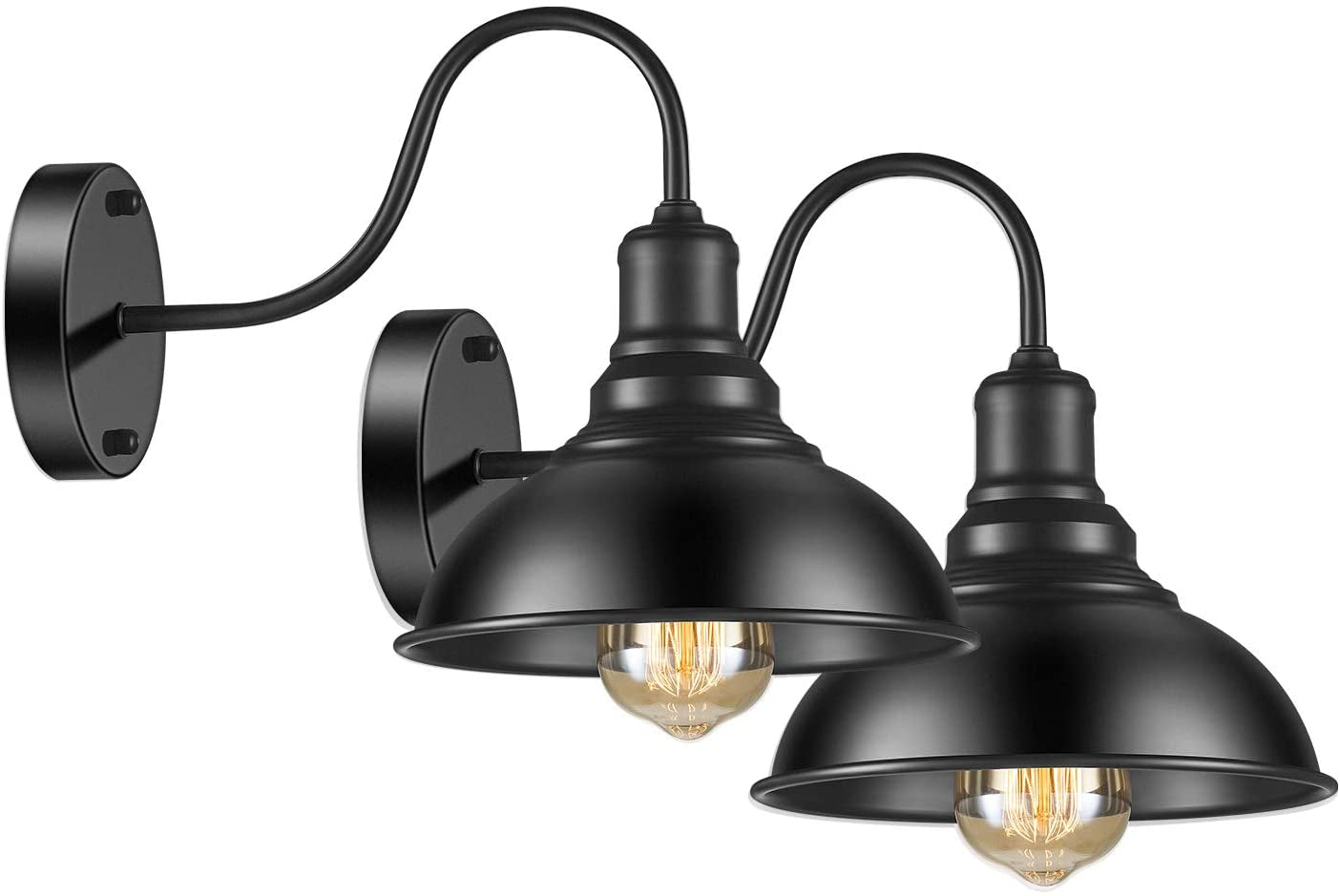 Farmhouse Wall Sconce,  Industrial Black Wall Sconces, Gooseneck Wall Sconces Lighting, Wall Mount Lamp Fixtures for Barn Porch Bathroom Bedroom Living Room (2 Pack)
