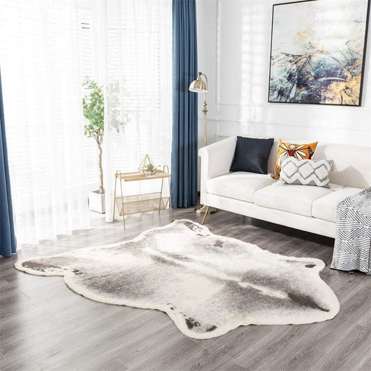 Faux Cowhide Area Rug, 41.3X31.5In Faux Cow Skin Fur Animal Print Rugs for Home Office Living Room,Bedroom (Small-Grey+Beige,105 X 80Cm)