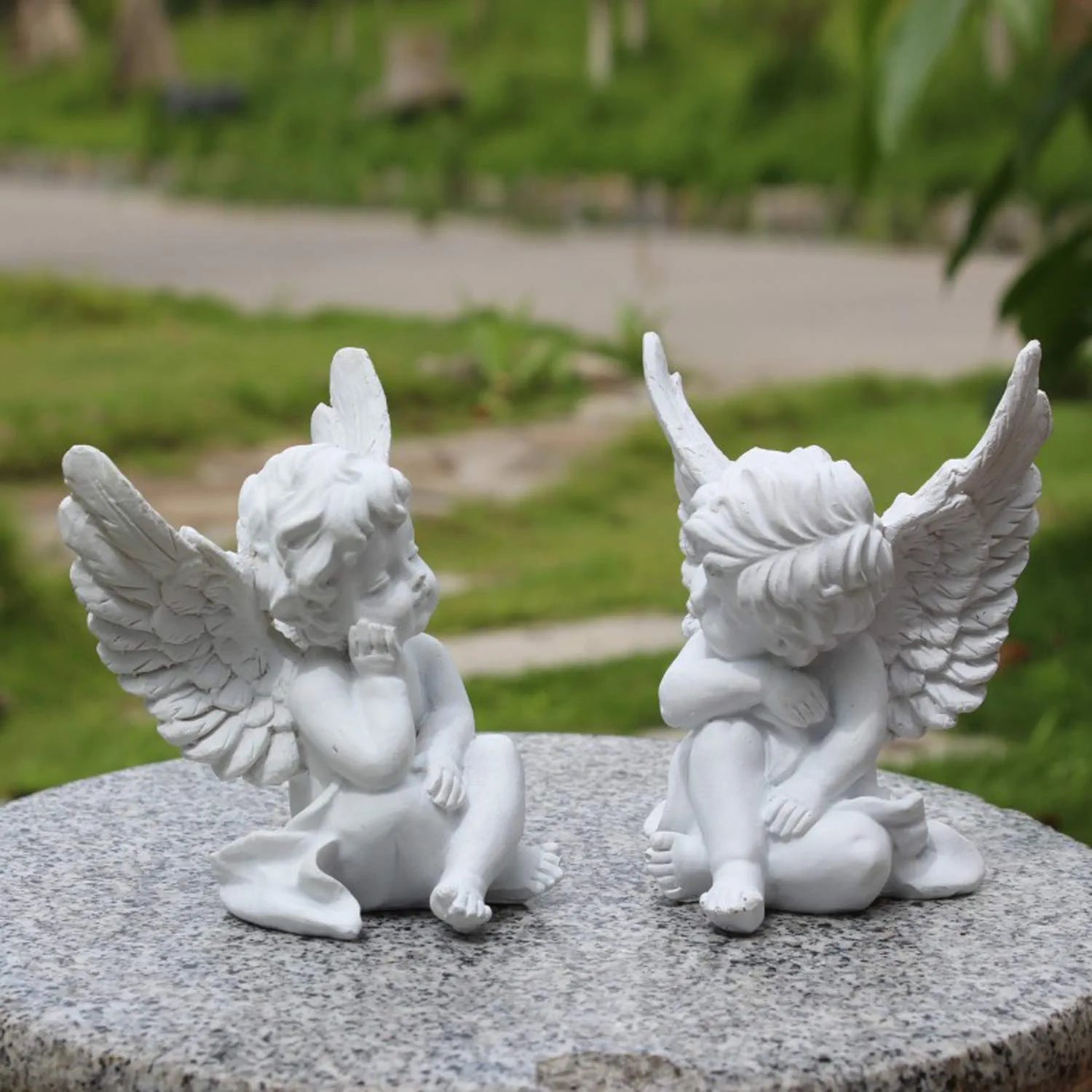 Set of 2 Cherubs Angels Resin Garden Statue Figurine, Indoor Outdoor Home Garden Decoration, Adorable Angel Sculpture Memorial Statue 4"