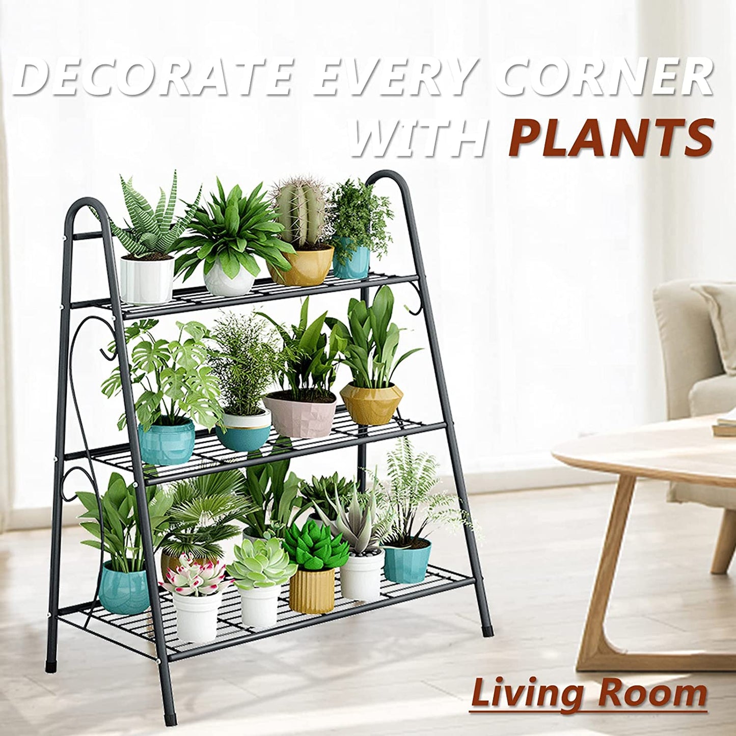 Plant Stand Indoor Outdoor Metal Multiple 3 Tier Plant Holder Shelf for Patio Garden Living Room Corner Balcony and Bedroom ,Dark Grey