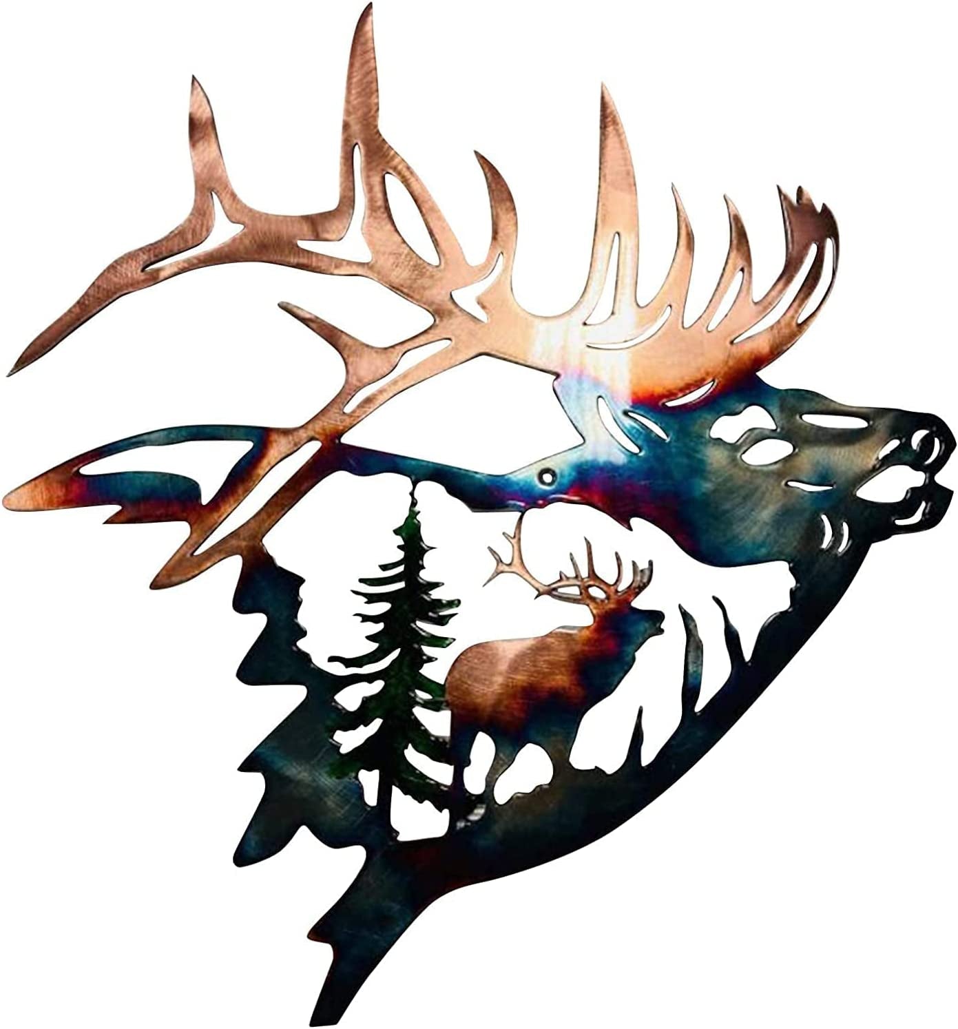 Home Collection Metal Wall Decor, Elk Deer Metal Wall Art Sculpture Silhouette Craft with Rustic Cabin Décor Finish Wall Decor Hanging for Living Room, Bedroom, Bathroom Indoor, 12.8 Inch
