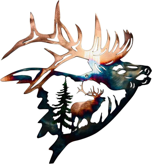 Home Collection Metal Wall Decor, Elk Deer Metal Wall Art Sculpture Silhouette Craft with Rustic Cabin Décor Finish Wall Decor Hanging for Living Room, Bedroom, Bathroom Indoor, 12.8 Inch