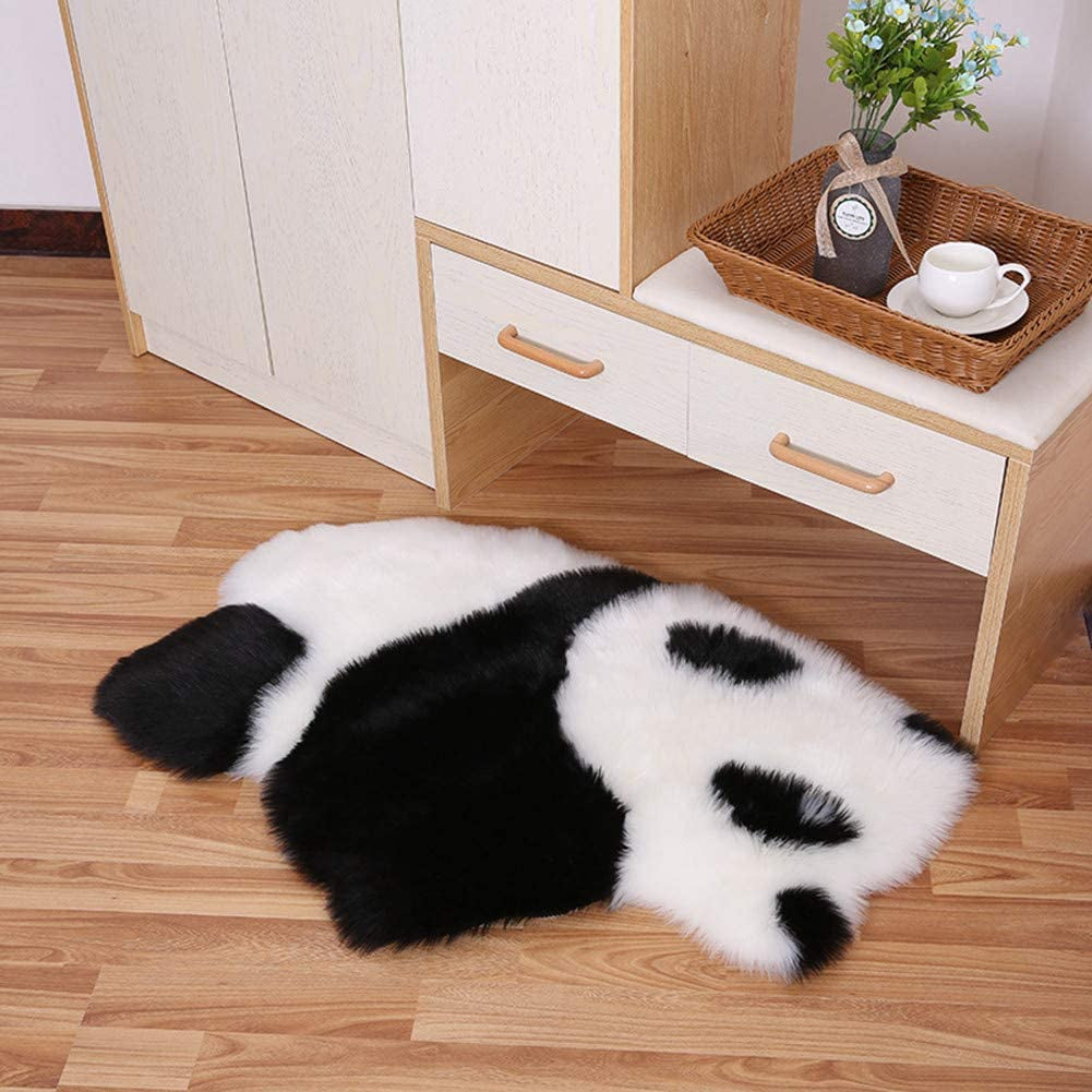 VANILLACHOCOLATE Animal Shaped Soft Faux Sheepskin Fur Area Rugs for Home Sofa Floor Mat Plush, 3Ft X 2.2Ft (Panda)