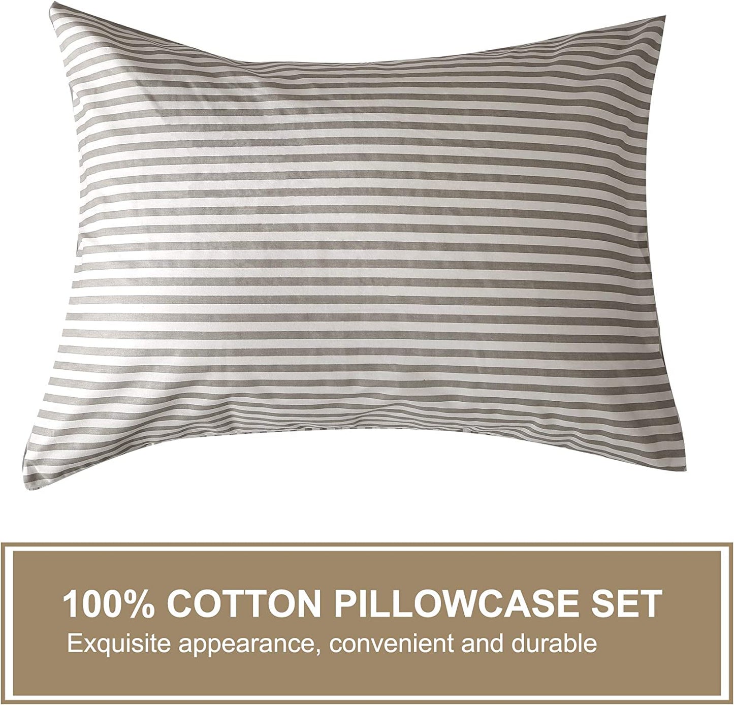 100% Natural Cotton 2Pcs Striped Duvet Cover Sets,White Duvet Cover with Grey Stripes Pattern Printed Comforter Cover,With Zipper Closure & Corner Ties(Twin Size)