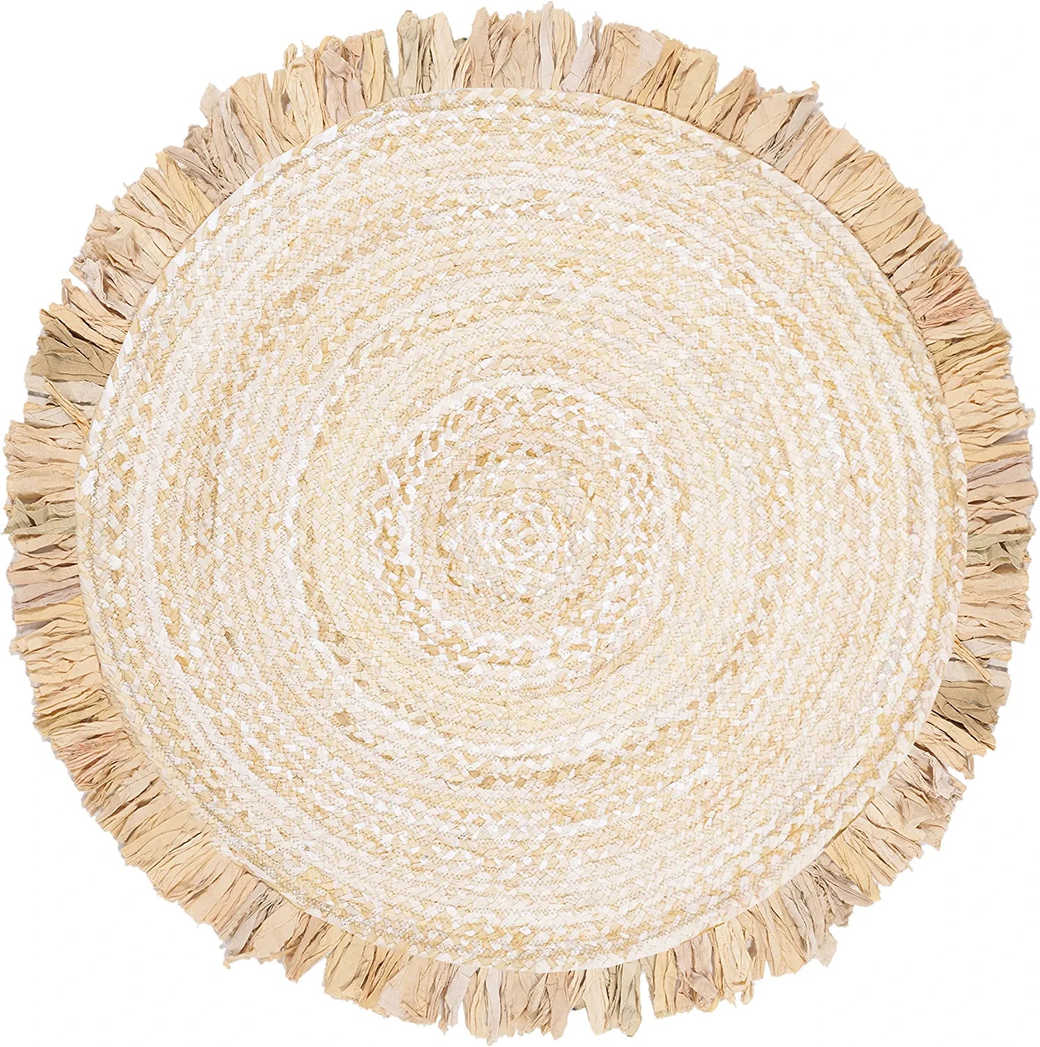 Braided Collection 3' round Beige BRD451B Handmade Boho Fringe Reversible Cotton Area Rug