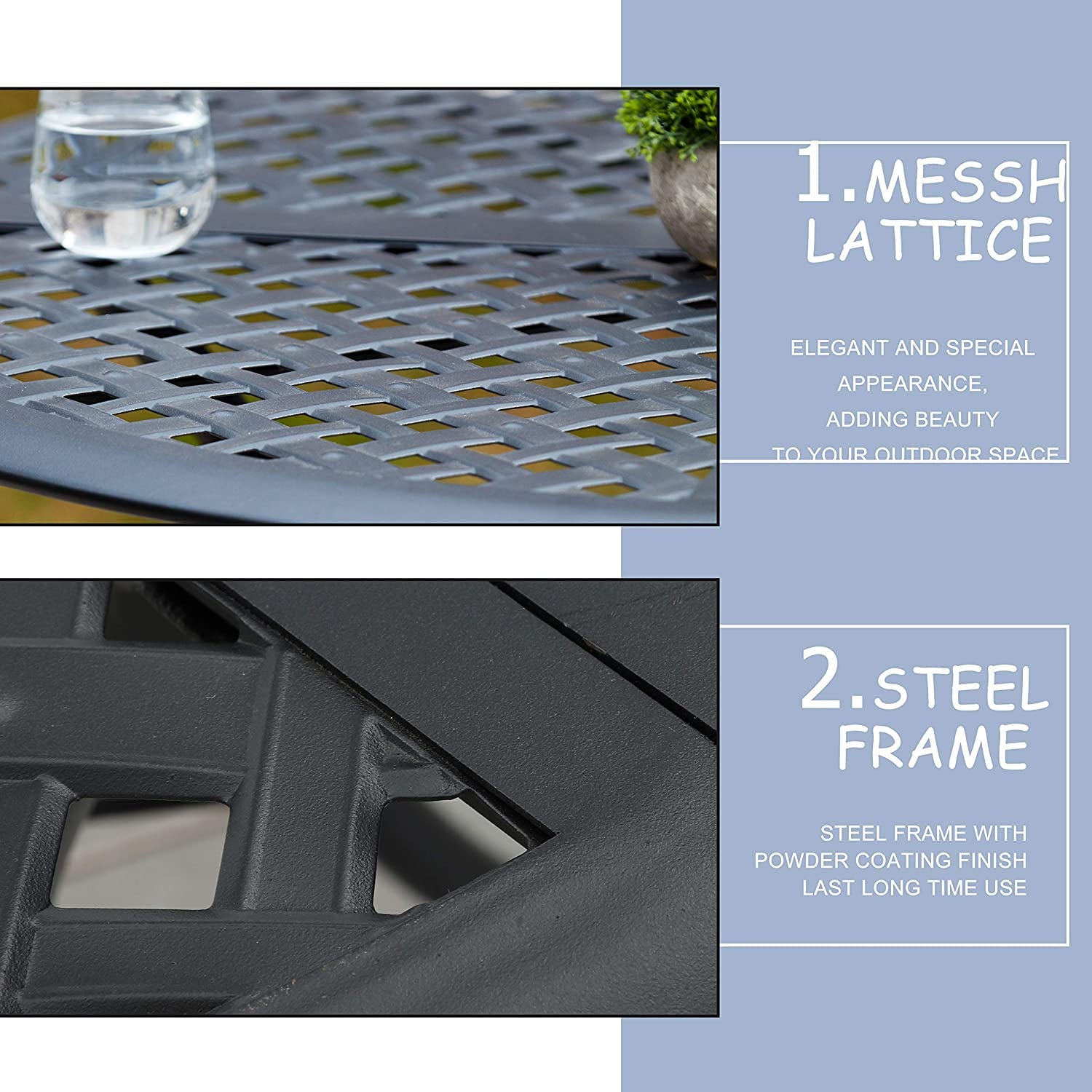 42.1" Outdoor round Cast Wrought Iron Patio Metal Dining Table with Umbrella Hole, Steel Frame for Backyard Lawn Balcony Deck, Black