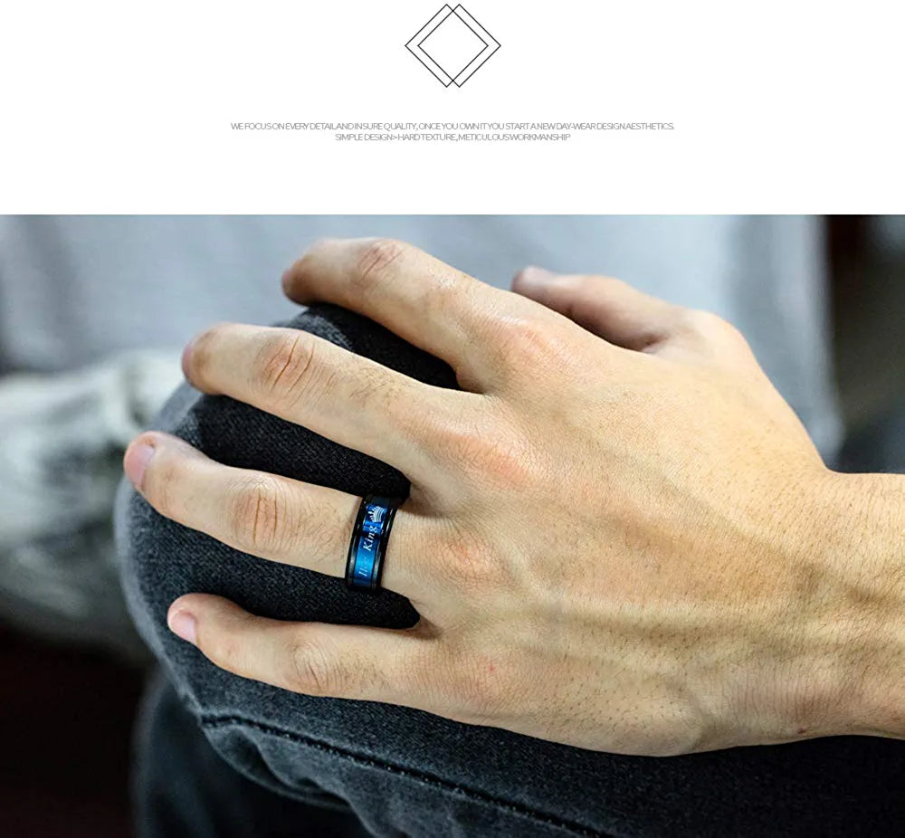 His and Hers King and Queen Rings 2Pcs Titanium Steel Matching Couple Promise Rings Engagement Anniversary Bands Valentine'S Jewelry Gifts