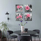 4 Panel Pink Rose Flower Wall Art Paintings Wall Art Paintings Floral Prints on Black and White Canvas Wall Decoration Framed for Bathroom Bedroom Decor Artwork 14X14 Inch