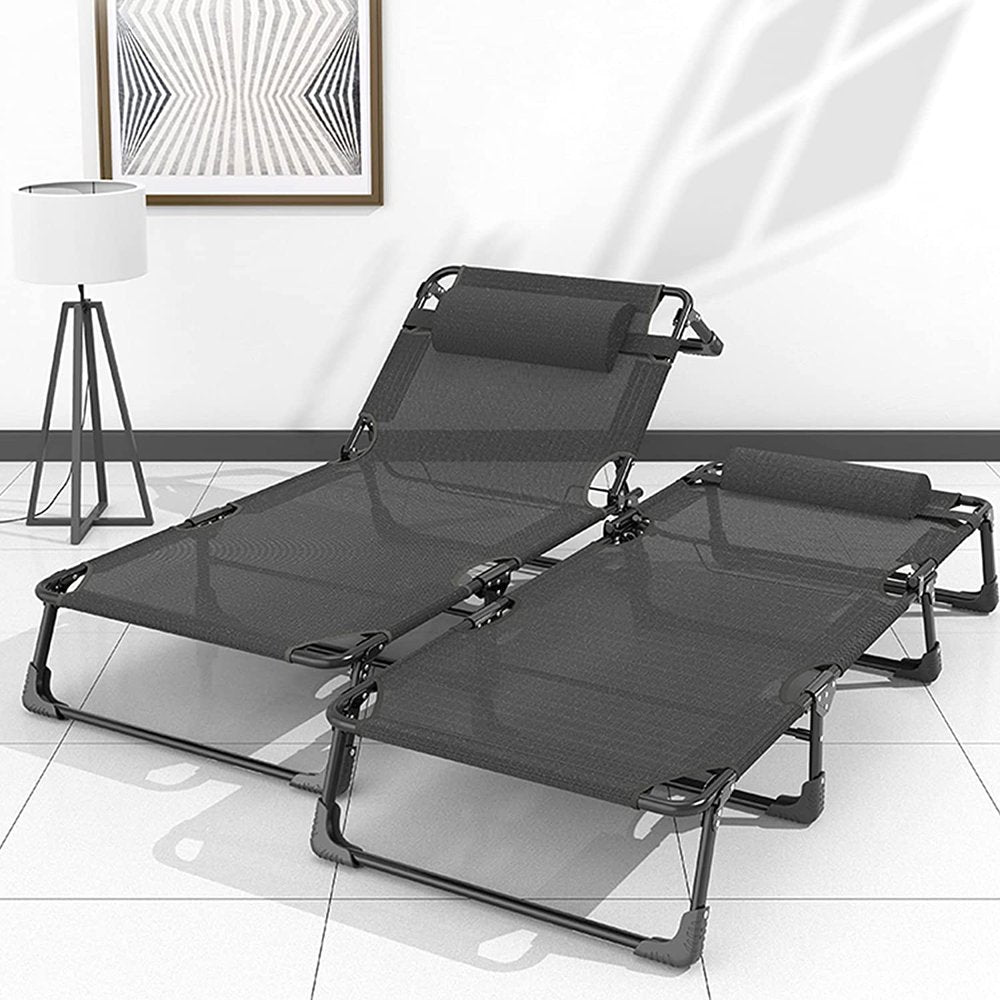 Sleeping Cots Bed with Mattress & Pillow, Portable Folding Bed Cot, Folding Camping Cot, Adjustable 4-Position Folding Lounge Chair