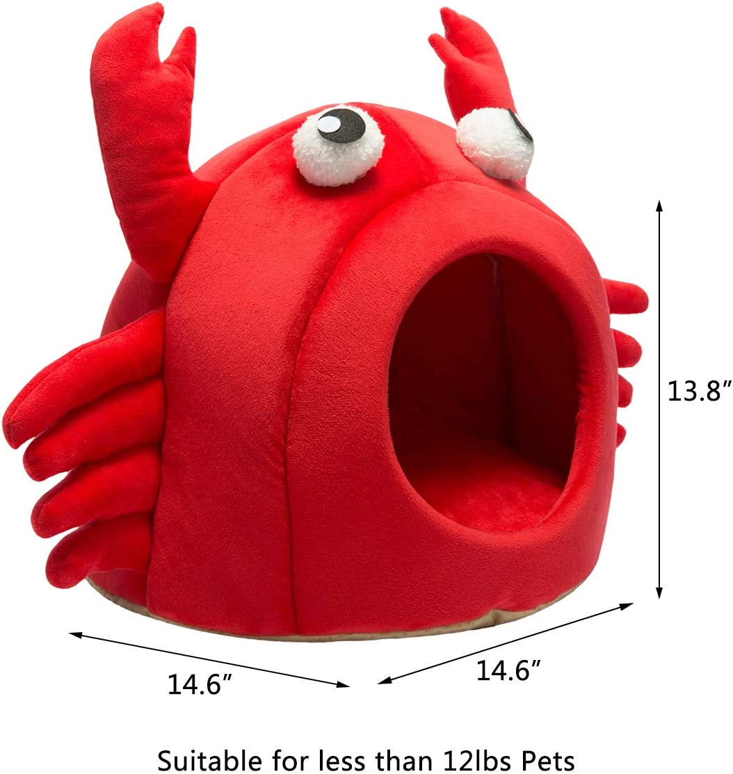 Self-Warming Crab Pet House Bed 2 in 1 Foldable Cushion Mat for Dogs and Cats, 14.6 X 14.6 Inches