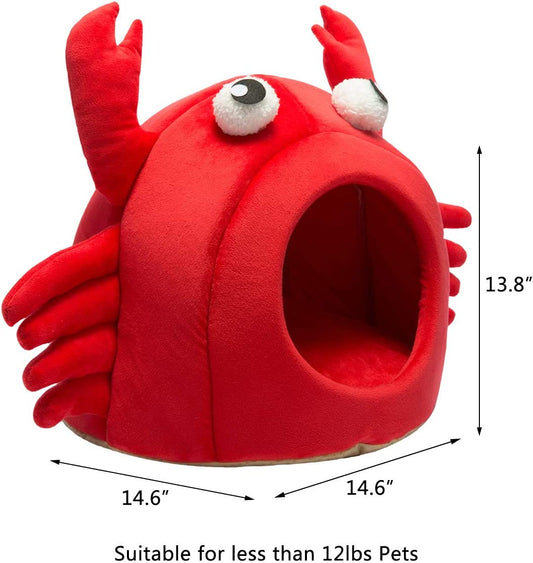 Self-Warming Crab Pet House Bed 2 in 1 Foldable Cushion Mat for Dogs and Cats, 14.6 X 14.6 Inches