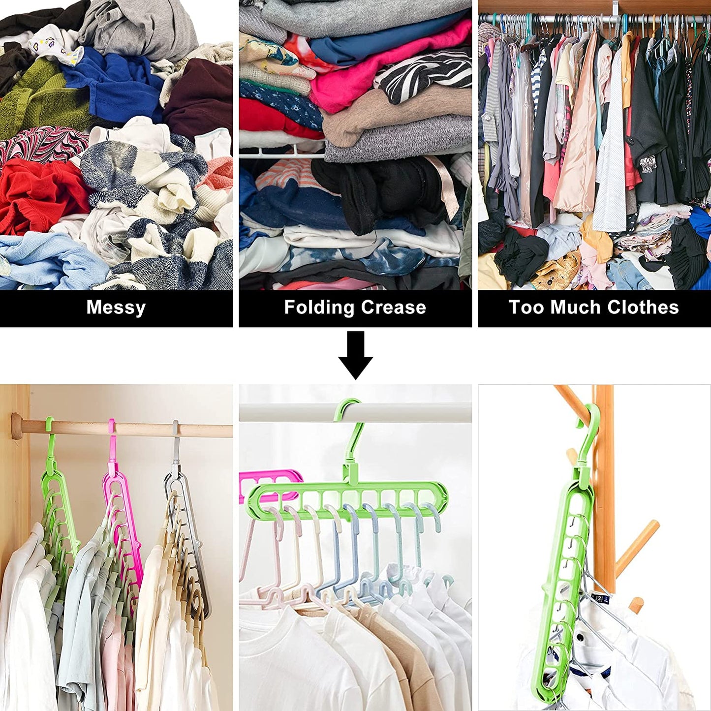 Closet Organizers and Storage,6 Pack Sturdy Closet Organizer Hangers,College Dorm Room Essentials,Closet Storage,Closet Organization,Magic Space Saving Hanger with 9-Holes for Wardrobe Heavy Clothes
