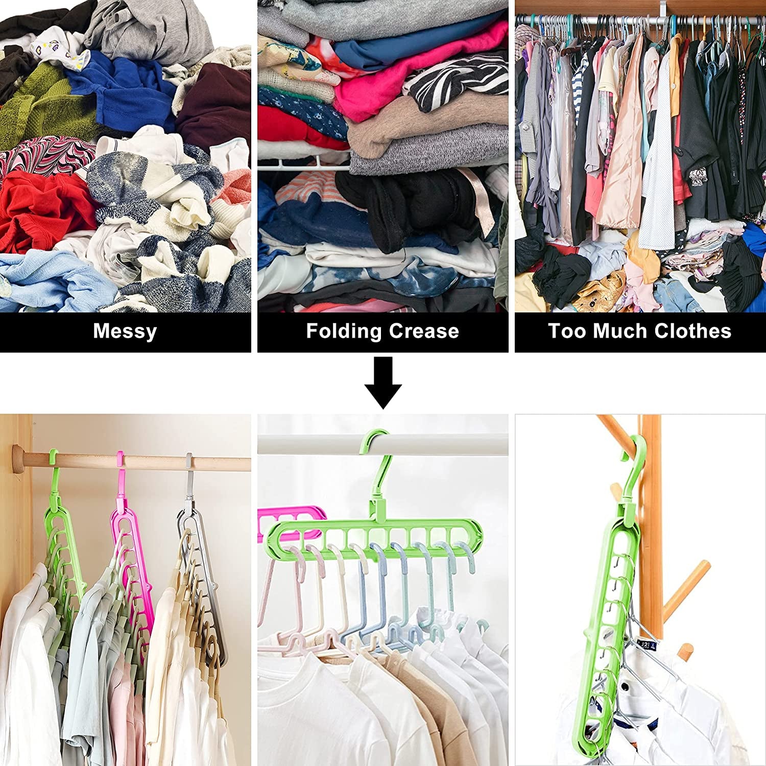 Closet Organizers and Storage,6 Pack Sturdy Closet Organizer Hangers,College Dorm Room Essentials,Closet Storage,Closet Organization,Magic Space Saving Hanger with 9-Holes for Wardrobe Heavy Clothes