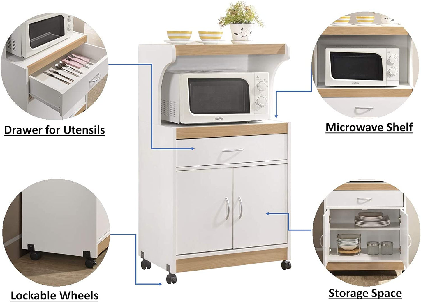 IMPORT Microwave Kitchen Cart, White