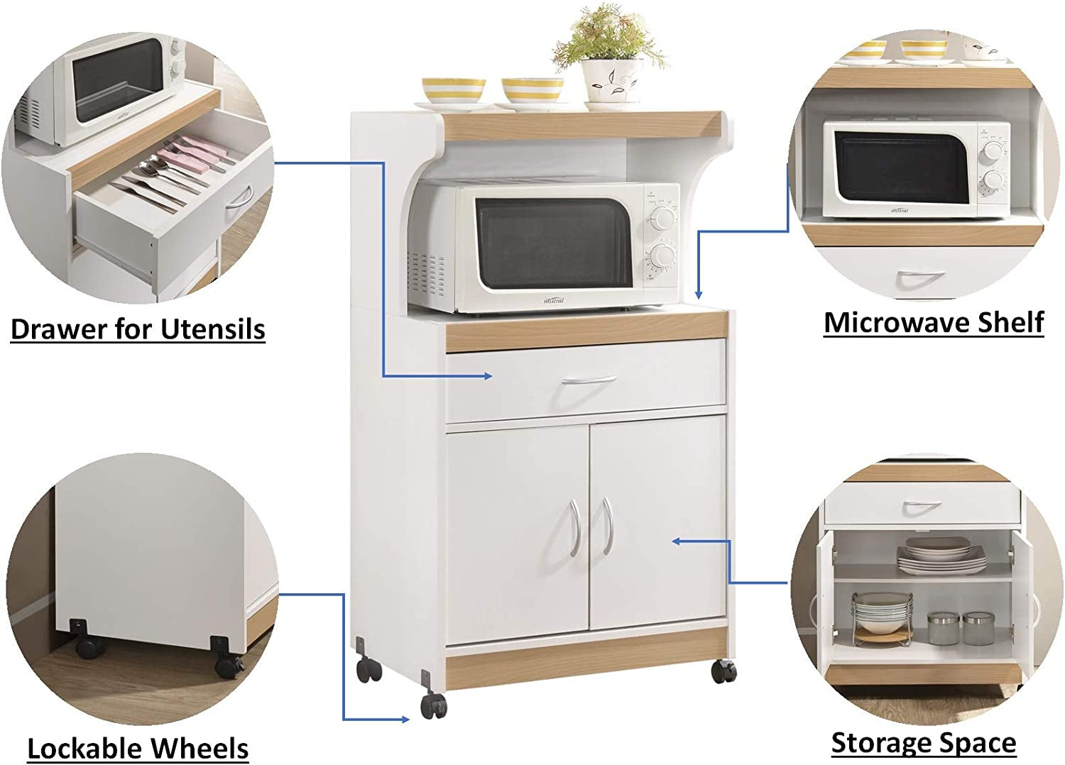 IMPORT Microwave Kitchen Cart, White