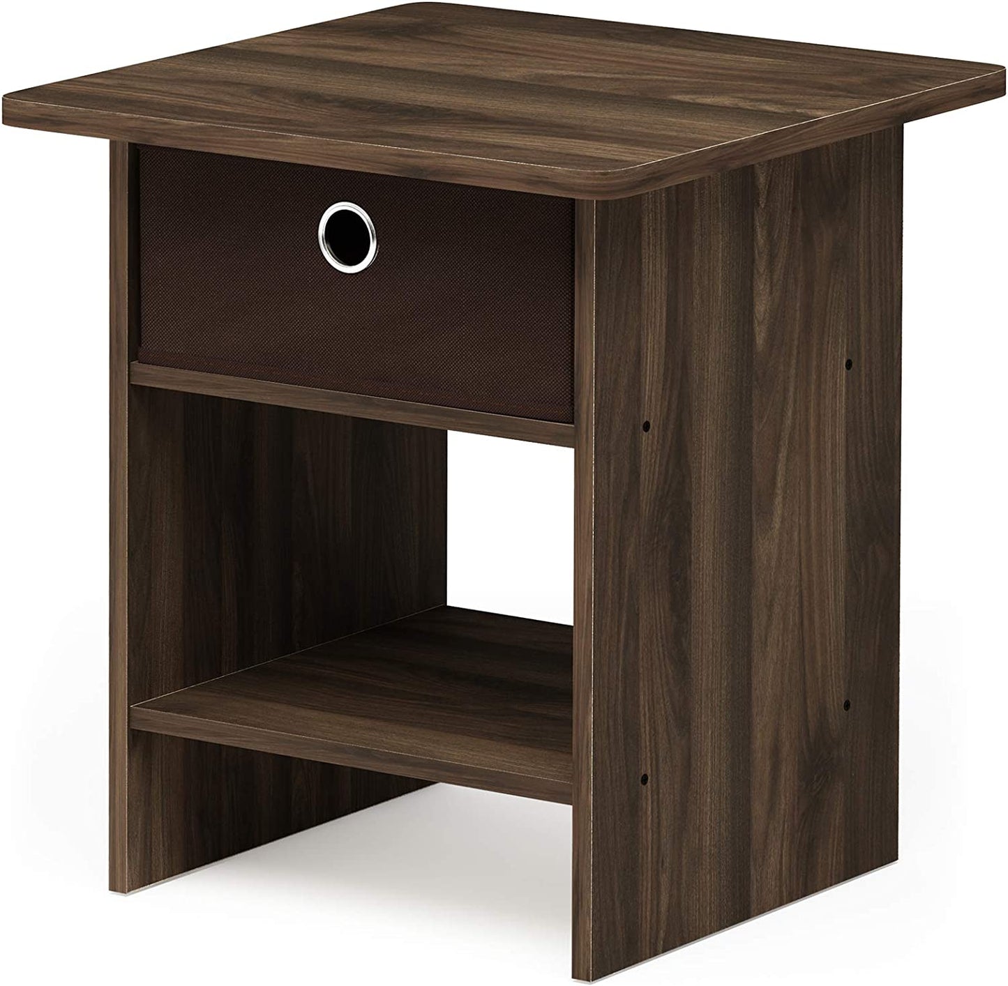 Dario End Table / Side Table / Night Stand / Bedside Table with Bin Drawer, 1-Pack, Columbia Walnut/Dark Brown