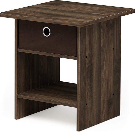 Dario End Table / Side Table / Night Stand / Bedside Table with Bin Drawer, 1-Pack, Columbia Walnut/Dark Brown