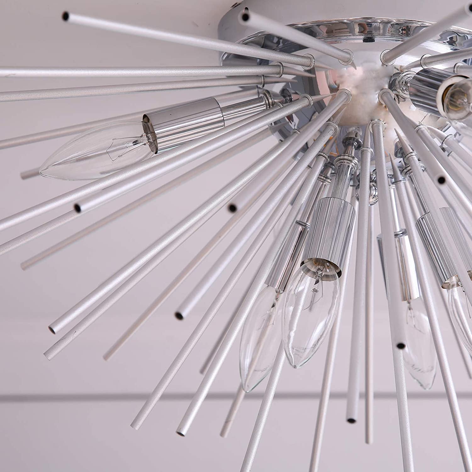 Sputnik Chandelier, 8-Light Flush Mount Ceiling Light for Bedroom, Living Room, Dining Room, Office (Silver)