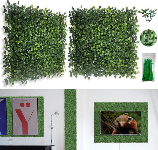 Artificial Green Wall Panel,10"X 10"(12Pcs) Boxwood Faux Grass Wall Panels for Interior Wall, Backdrop Wall,Garden Wall and Indoor Outdoor Plant Wall Decor
