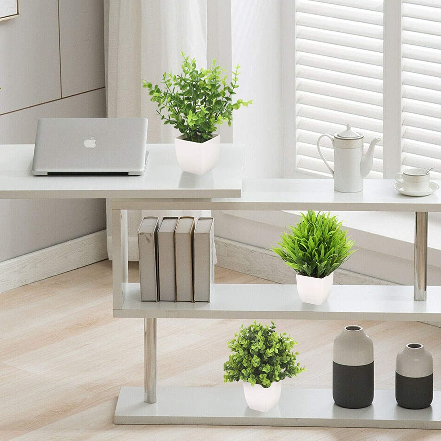 3Pack Mini Fake Plants in Pots,Artificial Plastic Eucalyptus Plants,Wheat Grass Potted Faux Plants Indoor for Office Desk Coffee Table Bathroom Bedroom Home Decorations
