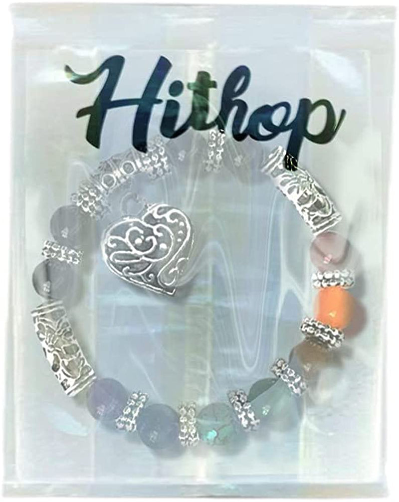 Hithop 10MM 7 Chakra Religion Healing Balance Stone Beaded Bracelet Yoga Reiki Charm Heart Bracelets