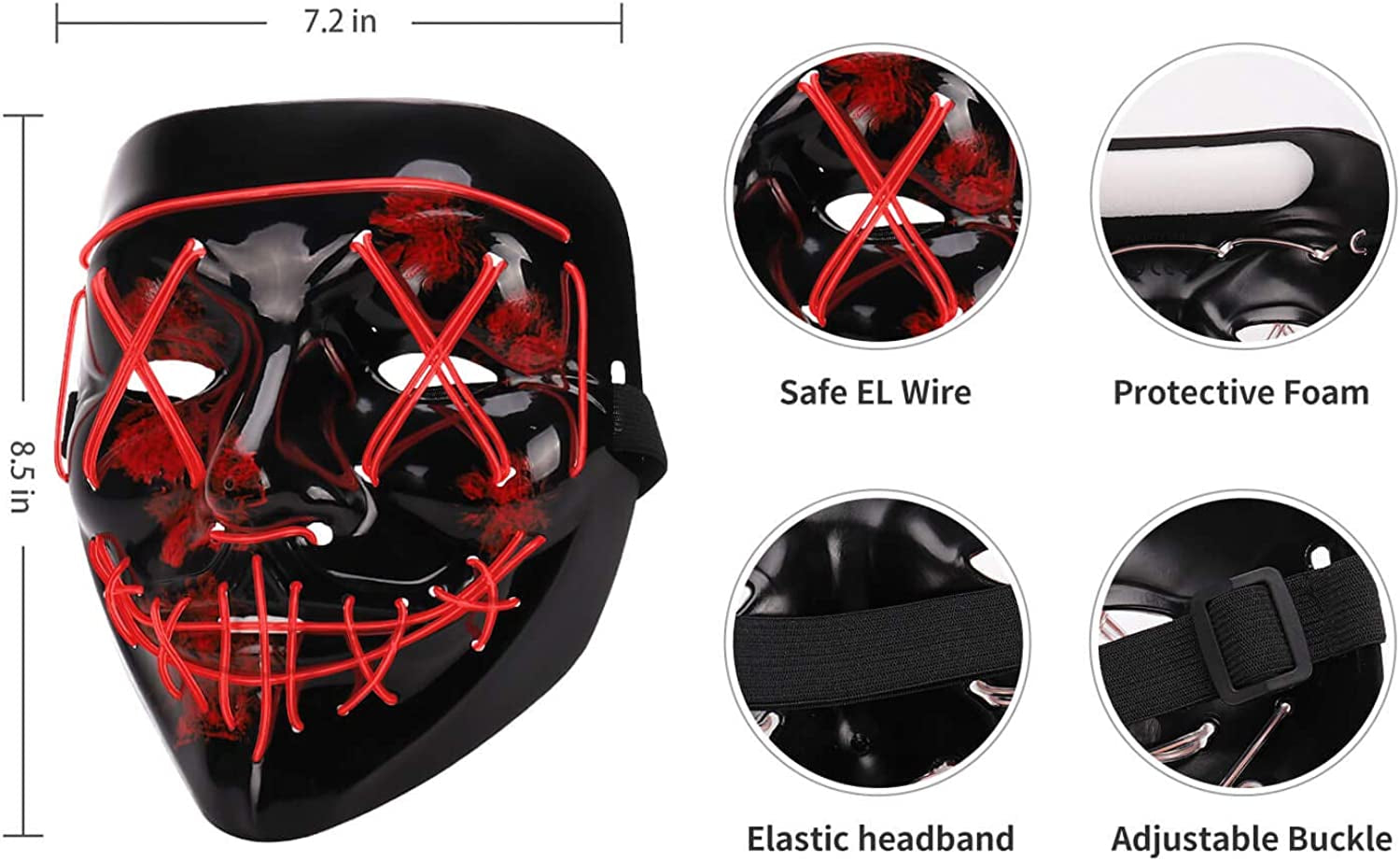 Halloween Mask, LED Light up Purge Mask, Purge Mask Costume,Halloween Masks Costume for Men Women Kids