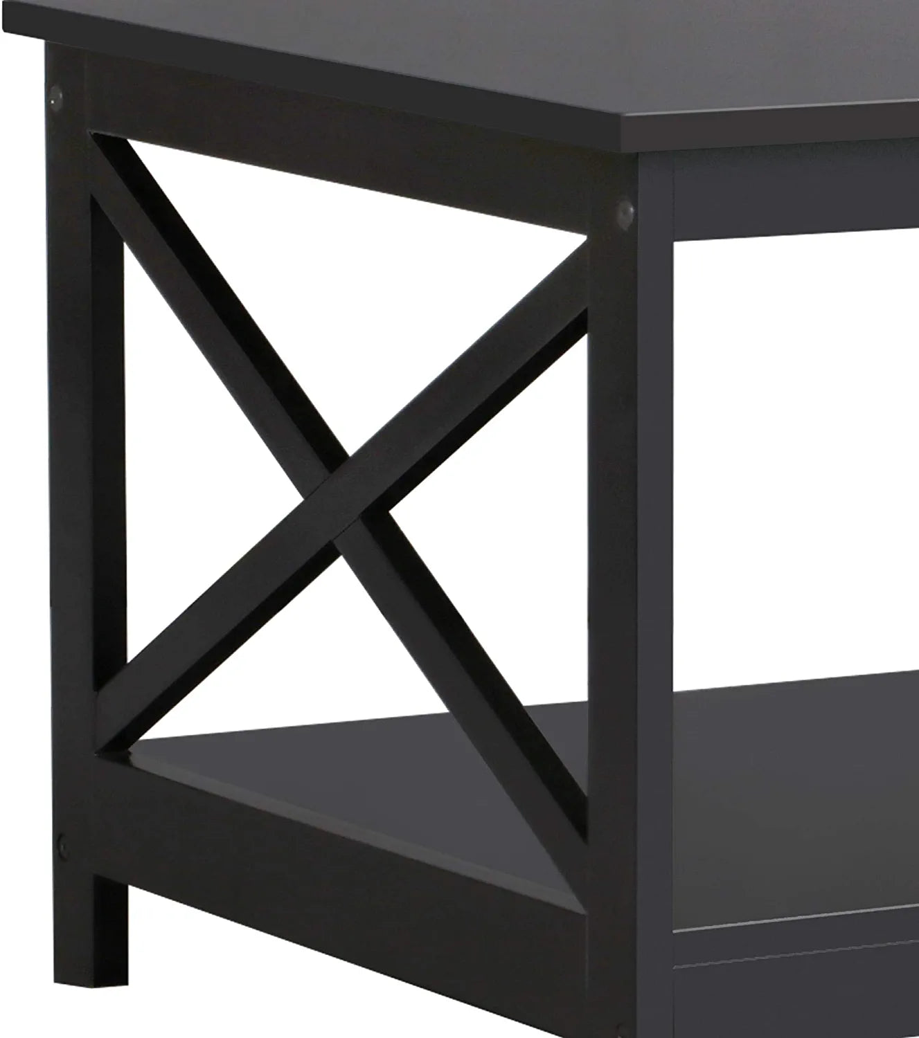 Wood 2-Tier Black Coffee Table with Storage Shelf for Living Room, X Design Accent Cocktail Table, Easy Assembly Home Furniture, 39.5 X 21.5 X 18 Inches