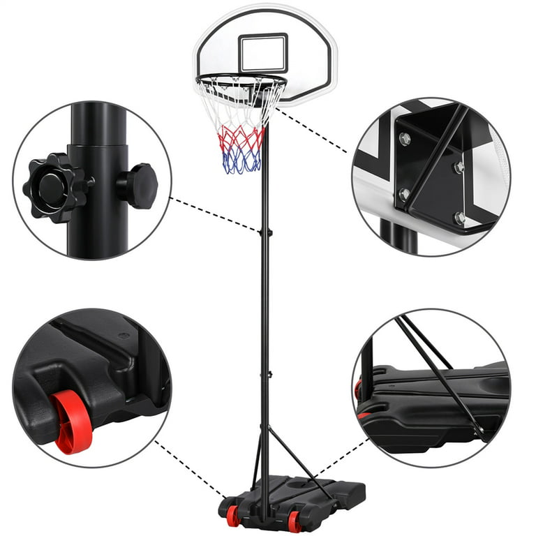 SmileMart 5.2-7ft Height Adjustable Basketball Hoop System for Outdoor, Black