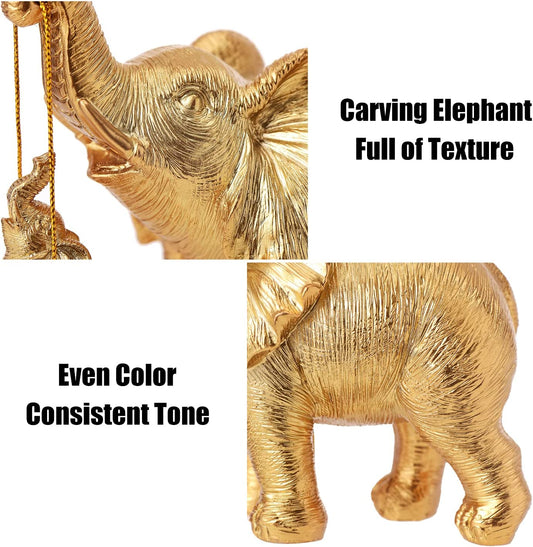 Gold Elephant Decor, Mother Elephant Statue Figurines for Home Decorations Gifts for Women