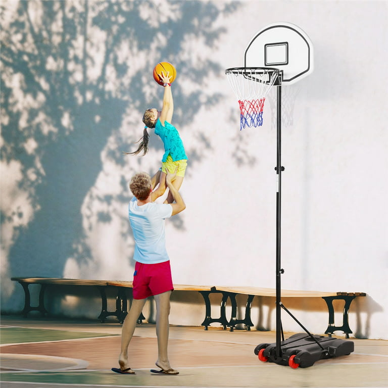 SmileMart 5.2-7ft Height Adjustable Basketball Hoop System for Outdoor, Black