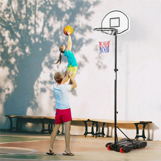 SmileMart 5.2-7ft Height Adjustable Basketball Hoop System for Outdoor, Black