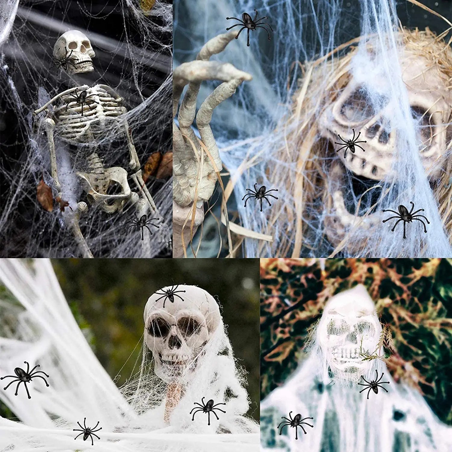 1200 Sqft Halloween Spider Web Decoration, Super Stretch DIY Cobwebs Bonus with 100 Fake Spiders, White Webbing Spooky Haunted House Garden Yard Home Office Tree Creepy Scene Props Indoor Outdoor Decor Party Supplies