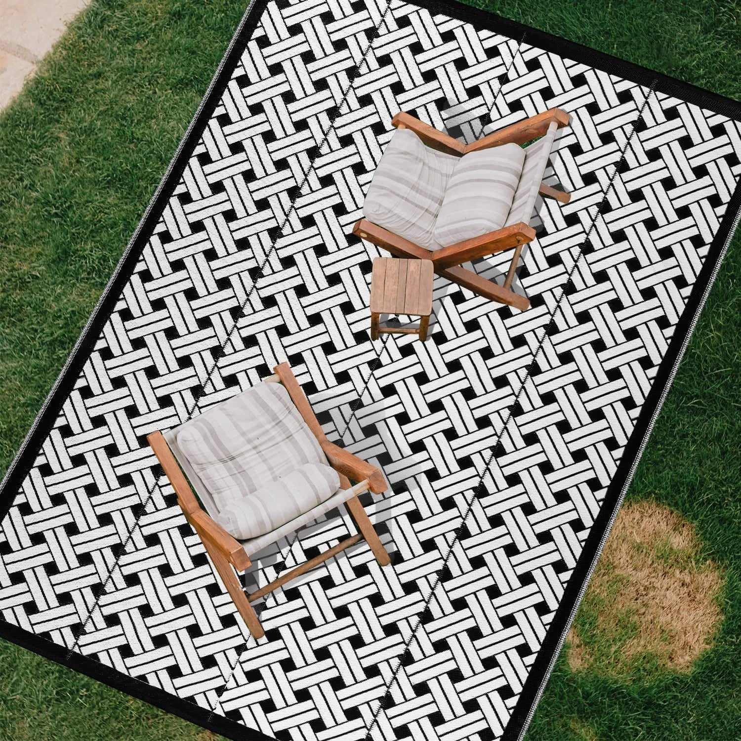 Reversible Outdoor Rug for Patio Clearance,6'X9' Waterproof Plastic Mat,Patio,Camping,Rv,Deck,Camper,Porch,Balcony,Black & White…