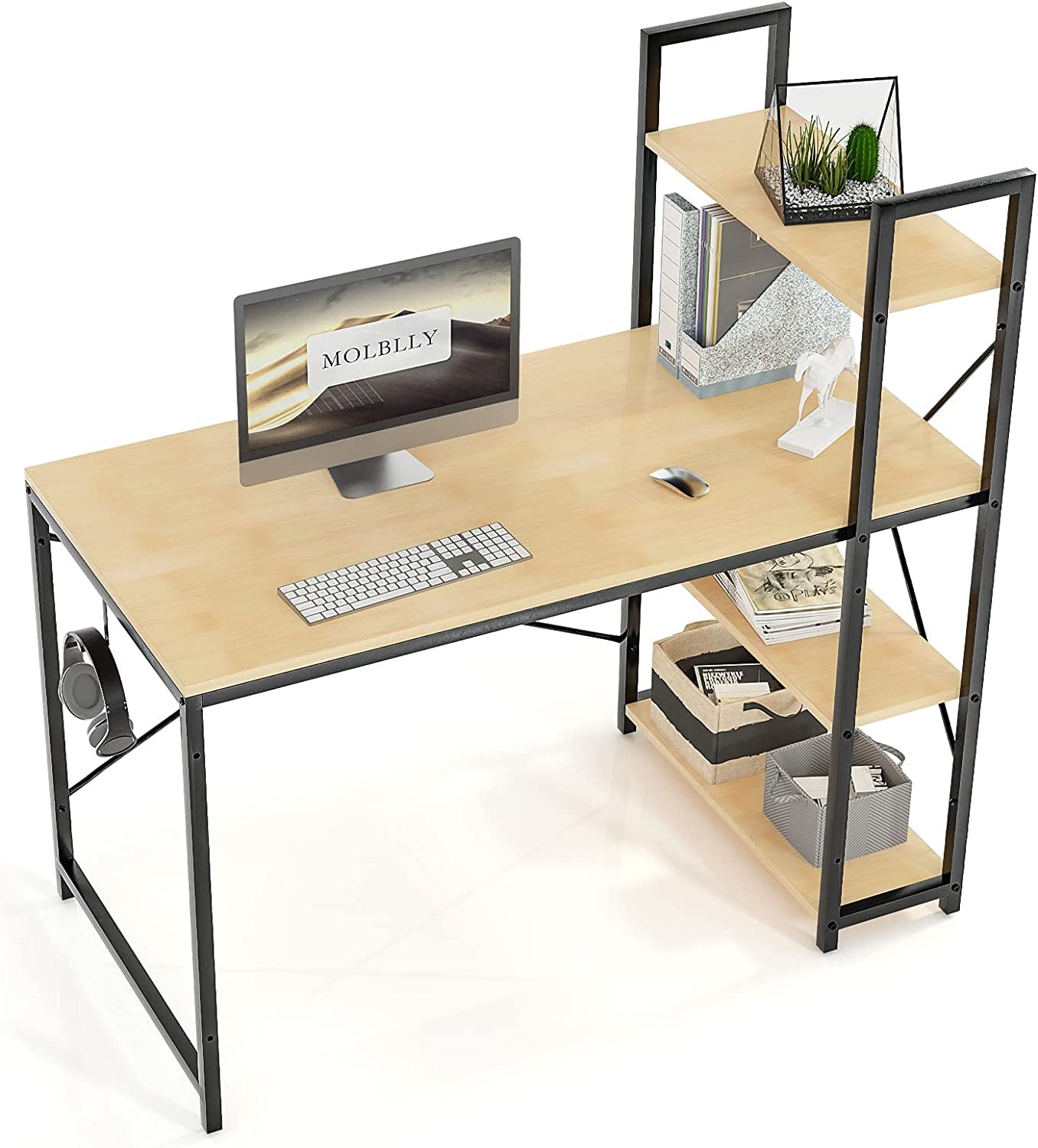 Computer Desk with Shelves Storage 47 INCH Study Writing Desk for Home Office Desks,Modern Simple Style Steel Frame Wood for PC Table with Bookshelfs
