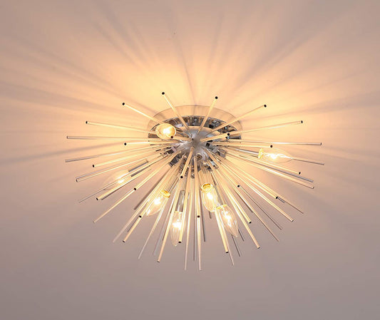 Sputnik Chandelier, 8-Light Flush Mount Ceiling Light for Bedroom, Living Room, Dining Room, Office (Silver)