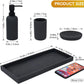 Bathroom Accessory Set-4 Pcs Complete Resin Bathroom Counter Vanity Accessories Sets Vanity Tray Lotion Dispenser/Soap Pump Toothbrush Holder Soap Dish-Matte Black Sandstone Modern Decor