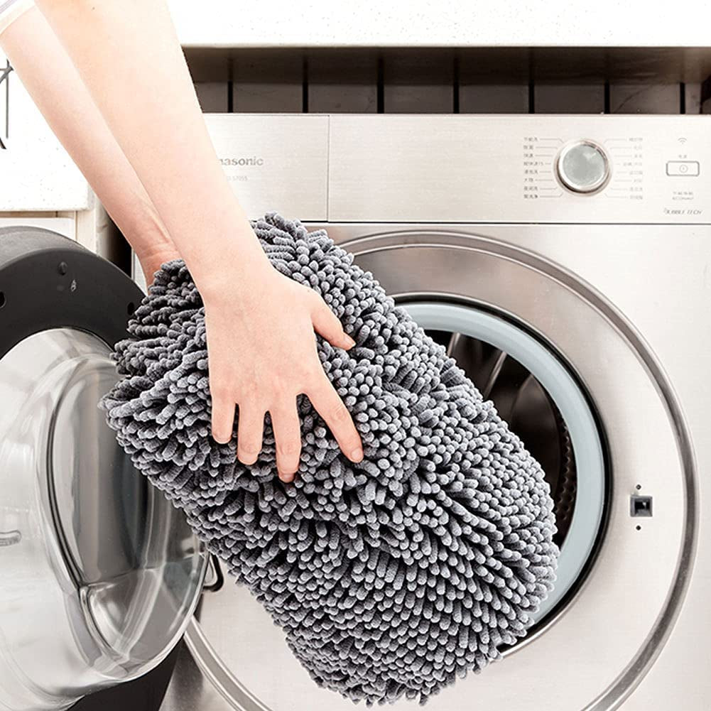Bathroom Rug, Non-Slip Bath Mat 32"X20", Soft Cozy Shaggy Durable Thick Bath Rugs for Bathroom,Easier to Dry, Chenille Rugs for Bathtubs, Rain Showers and under the Sink (Dark Grey)