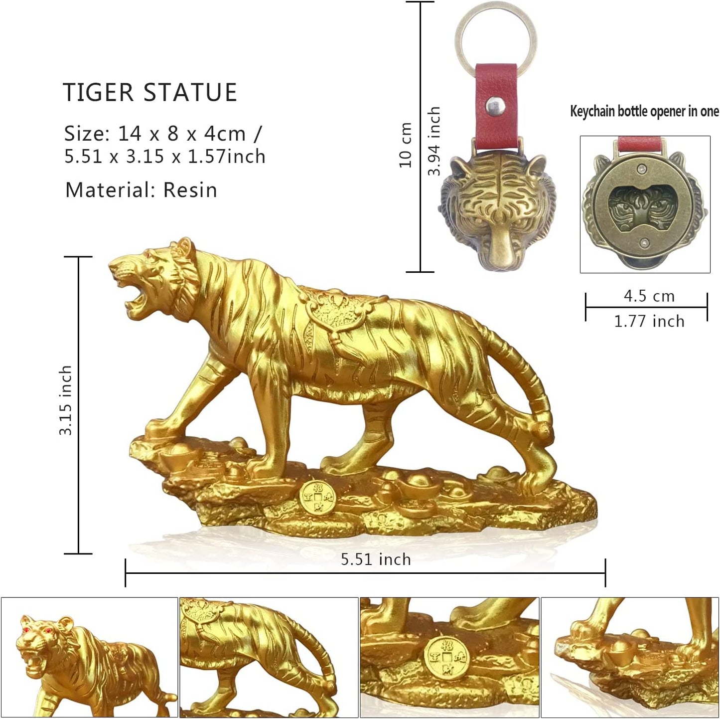 Chinese Feng Shui Resin Tiger Statue Sculpture Home Office Decoration Tabletop Decor Ornaments for Wealth and Success Good Lucky Gifts