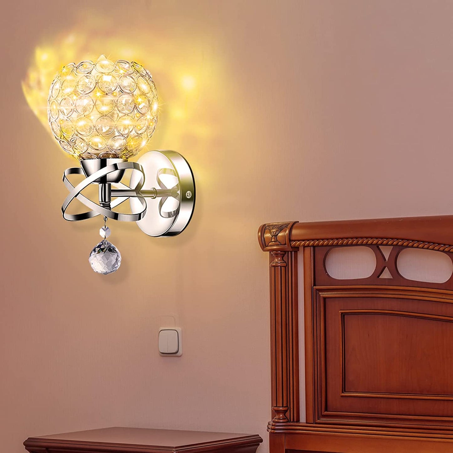 4 Pack Crystal Wall Sconces Lighting Silver Crystal Wall Lights with E14 Socket Bulbs Wall Lamp Sconce for DIY Home Decor Bedroom Living Room Hallway