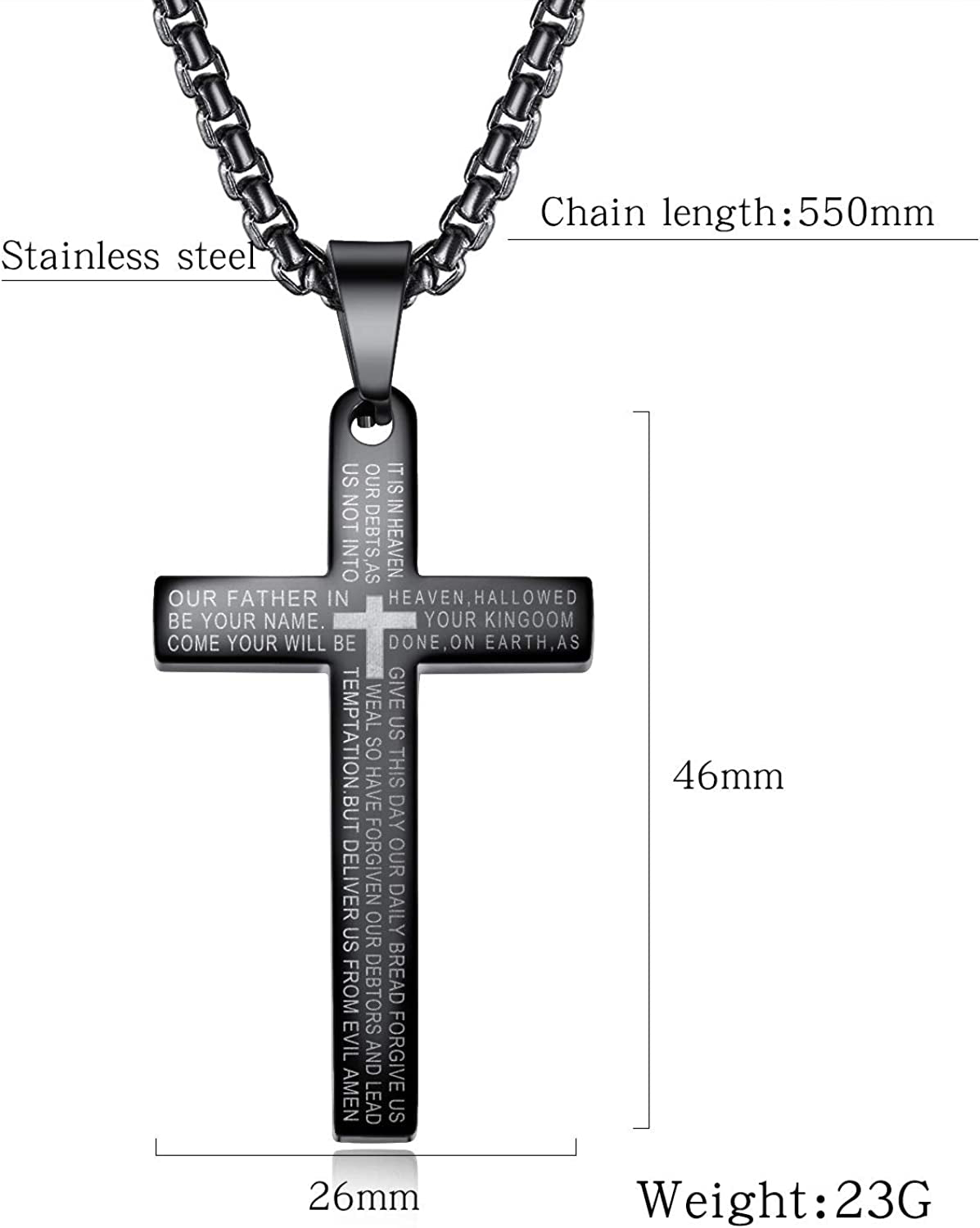 Cross Necklace for Men Cross Pendant STRENGTH Bible Verse Stainless Steel Necklace