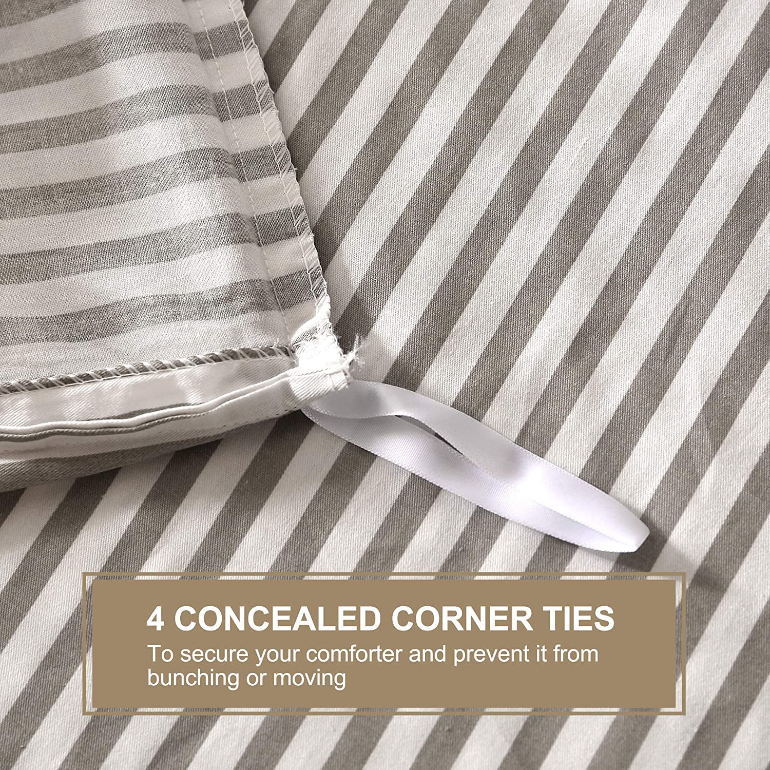 100% Natural Cotton 2Pcs Striped Duvet Cover Sets,White Duvet Cover with Grey Stripes Pattern Printed Comforter Cover,With Zipper Closure & Corner Ties(Twin Size)