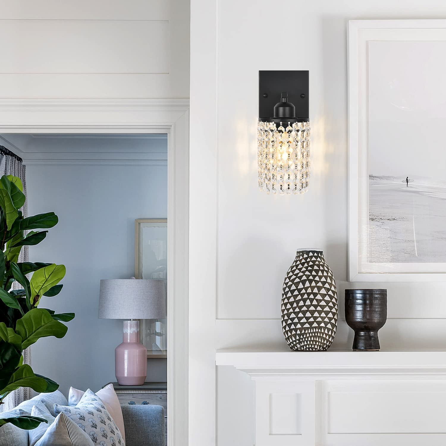 1 Light Bathroom Vanity Lights Fixtures over Mirror - Modern Wall Sconce Lighting Interior K9 Crystal Drop Wall Mount Lamp Matte Black for Kitchen Bedroom Entryway Hallway Living Room