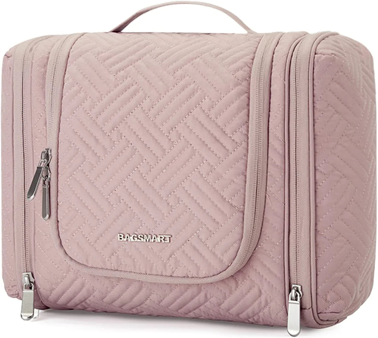 Toiletry Bag, Travel Toiletry Organizer with Hanging Hook, Water-Resistant Cosmetic Makeup Bag Travel Organizer for Shampoo, Full Sized Container, Toiletries, Pink
