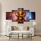 5 Pieces Hindu God Ganesha With Cosmic Planet Canvas Pictures Hd Printed Wall Art for Living Room Decor Buddhism Posters 40x20inch(100x50cm) Framework